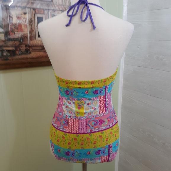 YmI patchwork deep plunge swimsuit sz medium *D - Picture 2 of 6